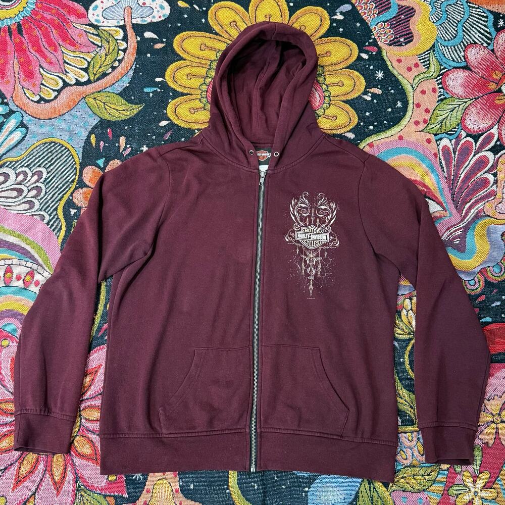 Harley Davidson Graphic Full Zip Hoodie Jacket Grunge Biker Moto 2010s Skater XL